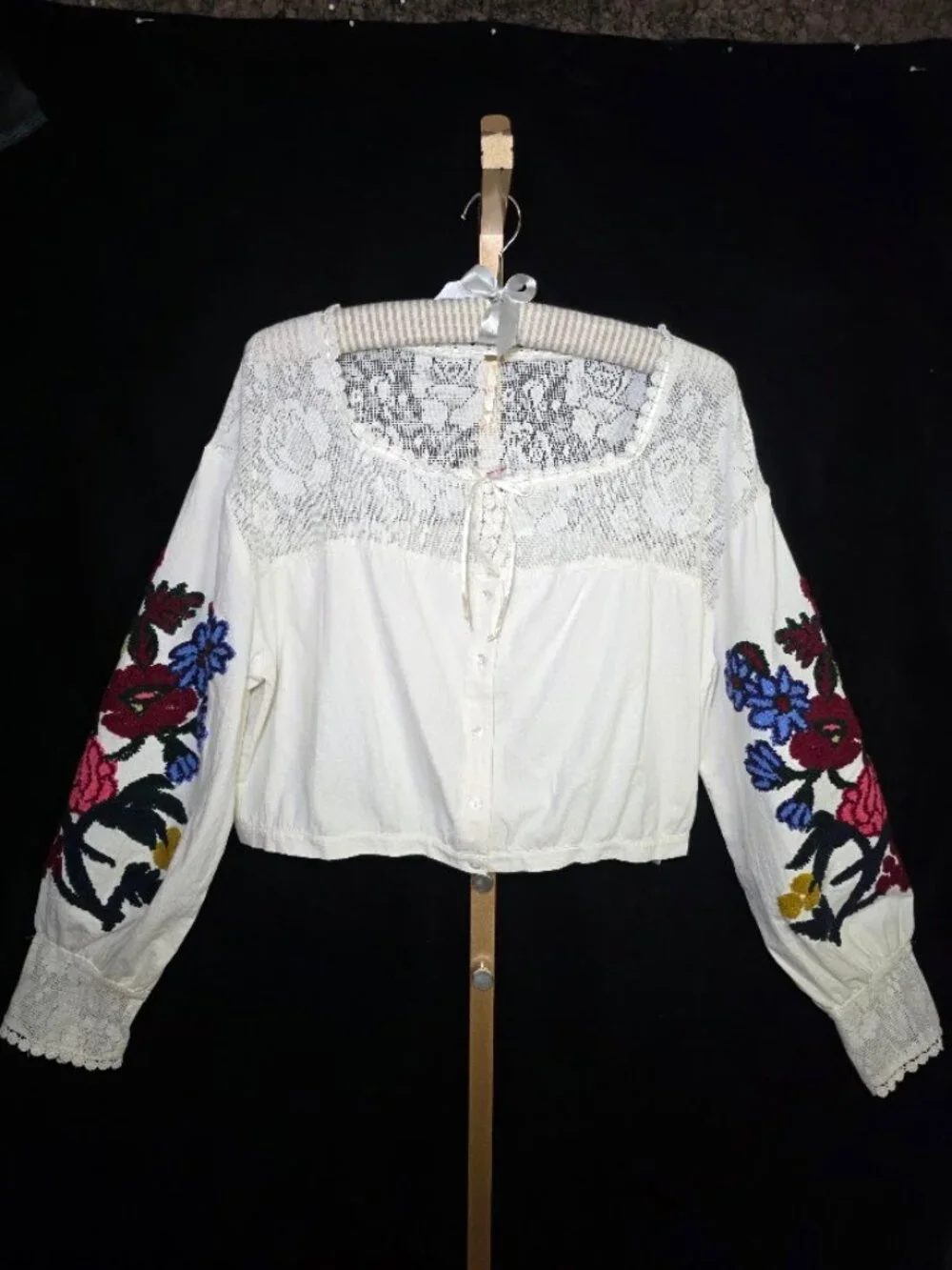 NWT Free People Meadows Embroidered Crop Blouse L